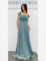 Abito lungo con corpetto in tessuto glitterato