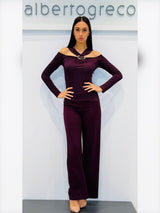 Pantaloni Palazzo vita alta in tessuto elasticizzato