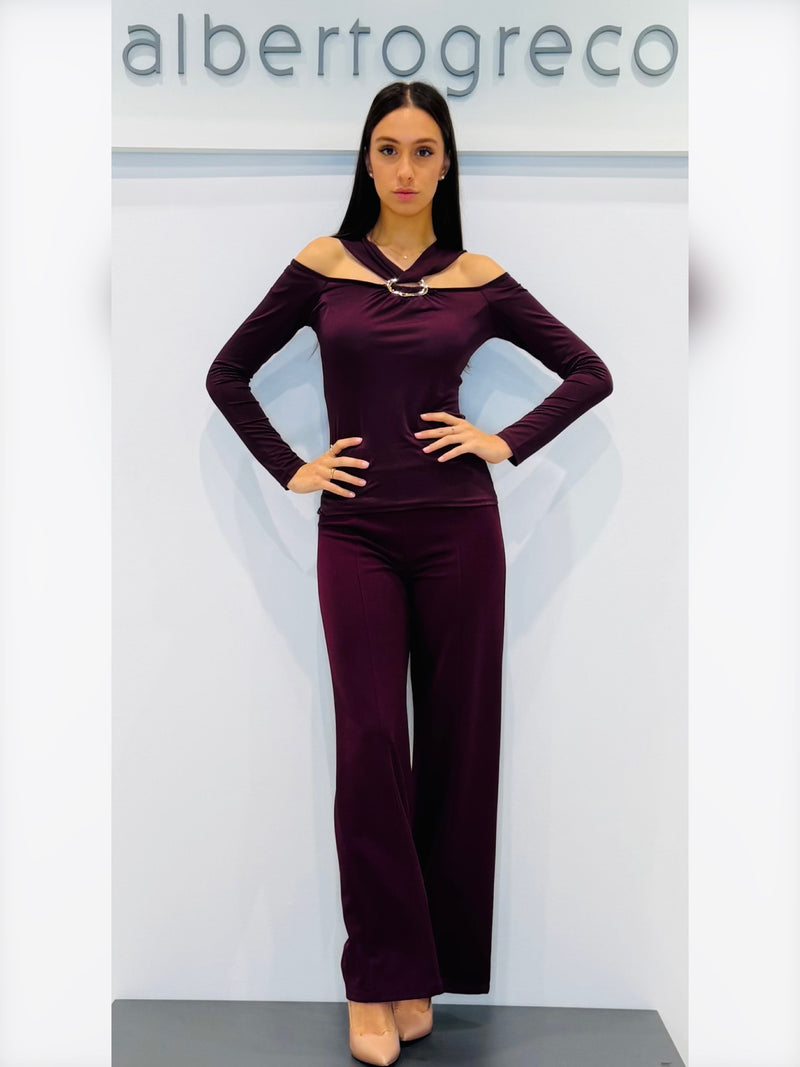 Pantaloni Palazzo vita alta in tessuto elasticizzato