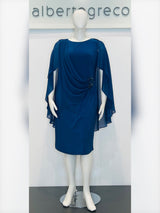 Abito corto in jersey con drappeggio in georgette