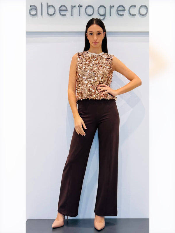 Pantaloni Palazzo vita alta in tessuto elasticizzato