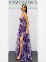 Abito lungo in organza fantasia
