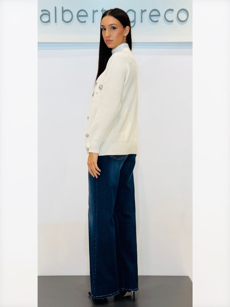 Maglia con ricamo di cristalli