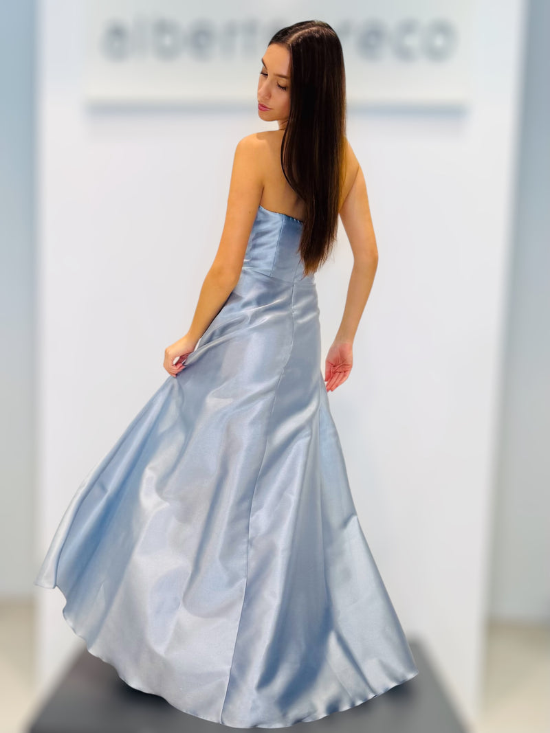 Abito lungo bustier in raso cangiante