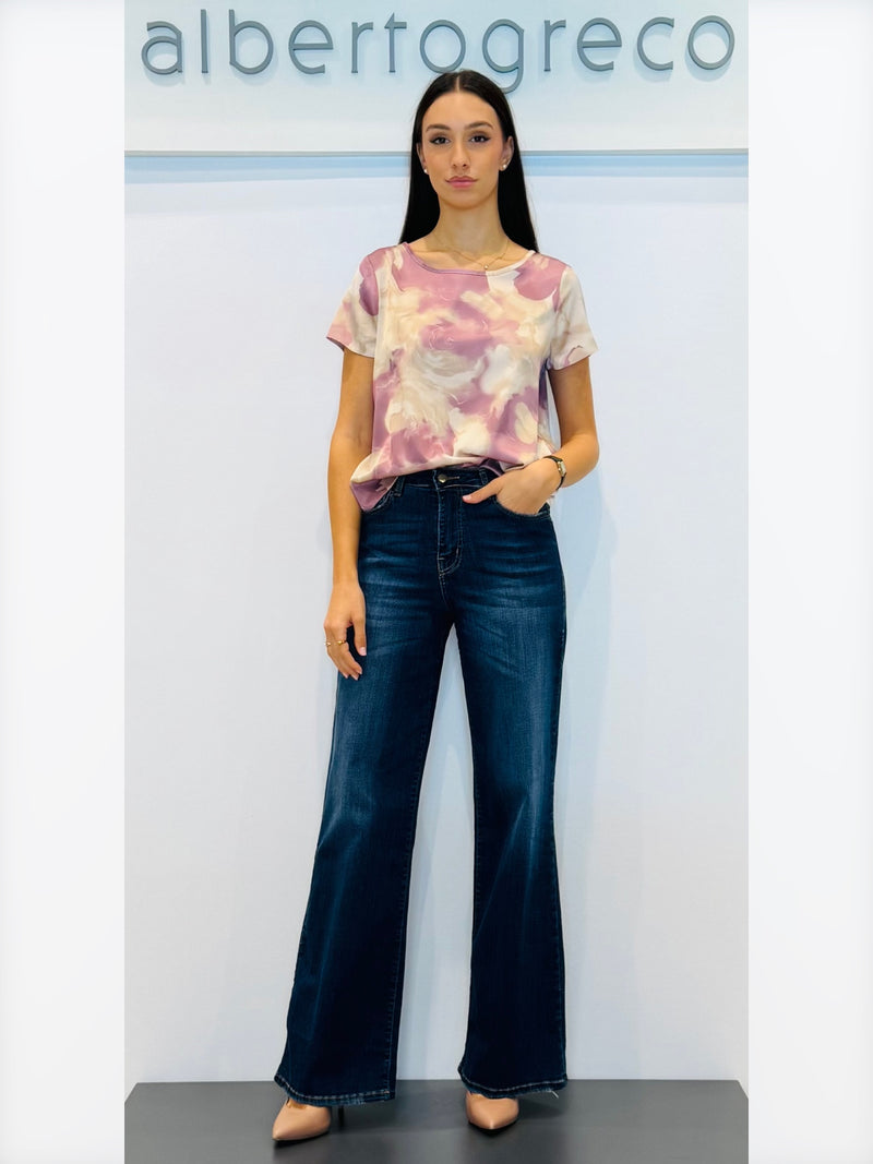 Blusa con manica corta fantasia