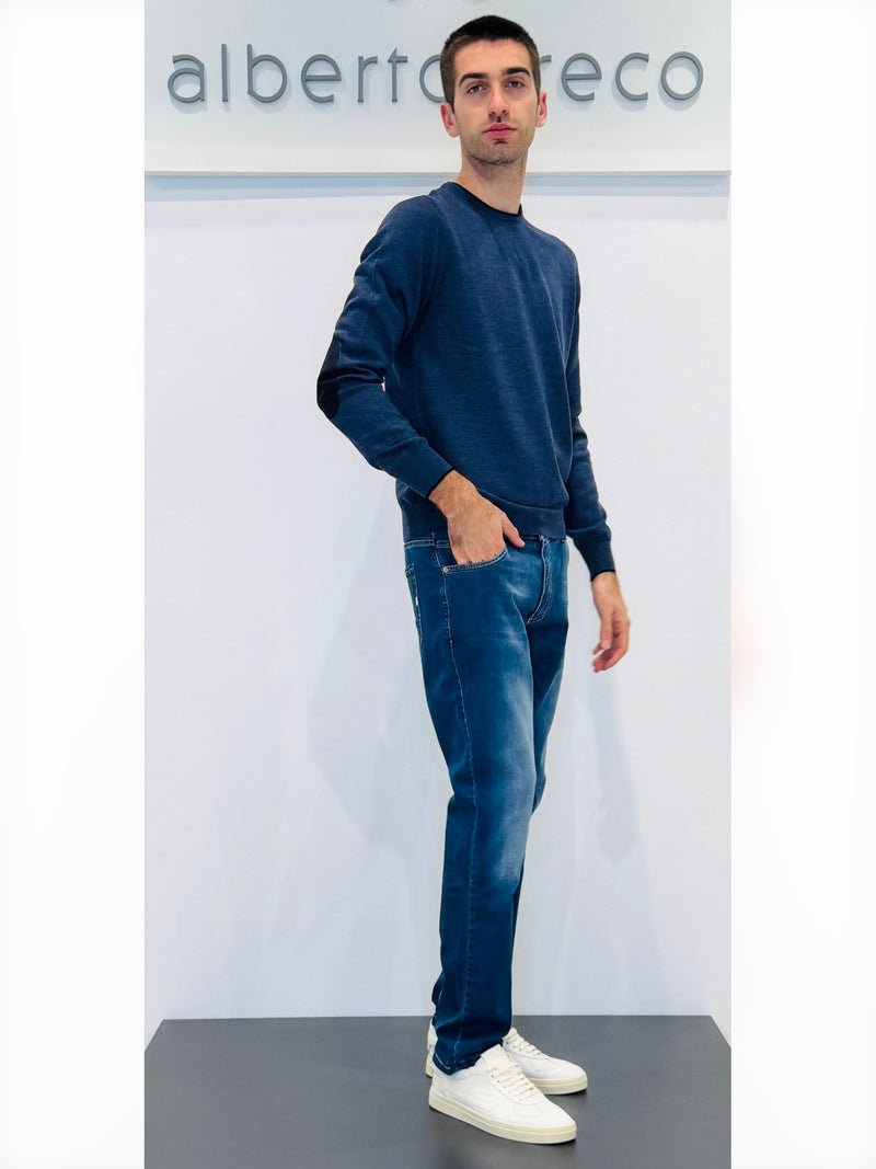 Maglia uomo girocollo in lana con toppe