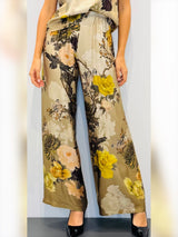 Pantaloni palazzo in raso fantasia