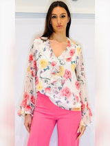Blusa fantasia scollo a V con rouches