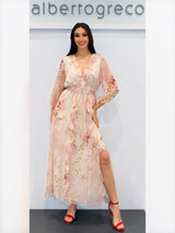 Abito lungo in organza fantasia