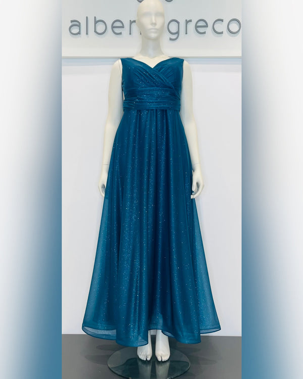 Abito in georgette con glitter e scollo a V incrociato