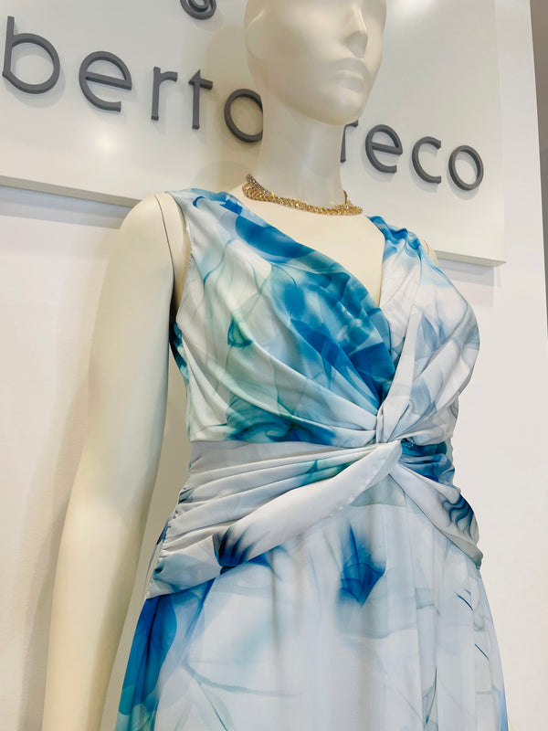 Abito lungo in raso fantasia sfumata curvy