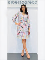 Abito corto con manica lunga in misto viscosa