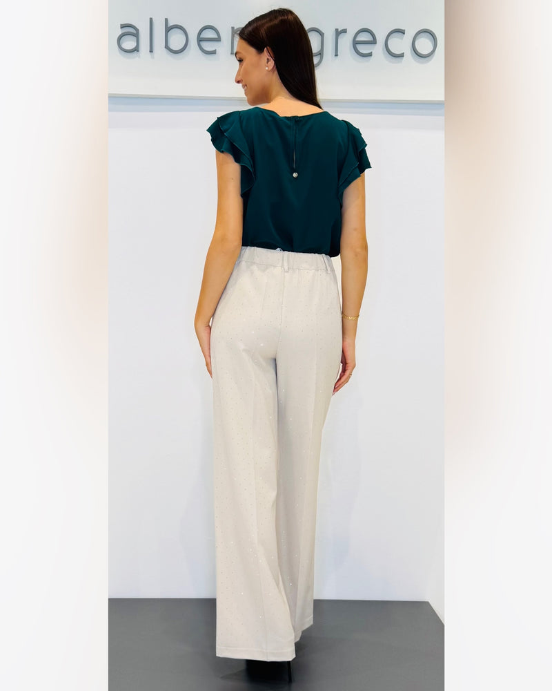 Blusa in georgette con maniche con motivo a rouches