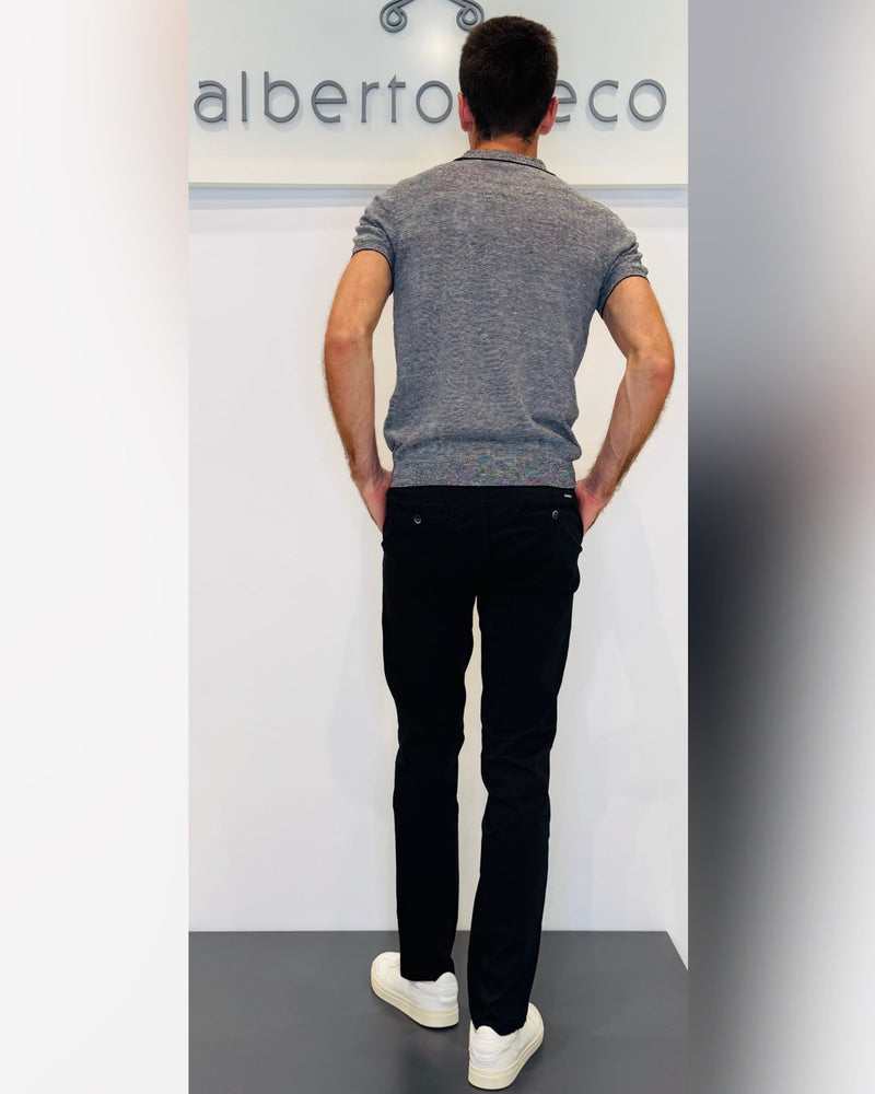 Polo in maglia in filato fiammato misto lino