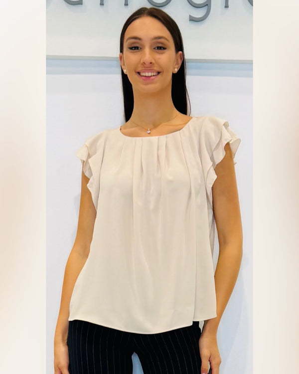 Blusa in georgette con maniche con motivo a rouches