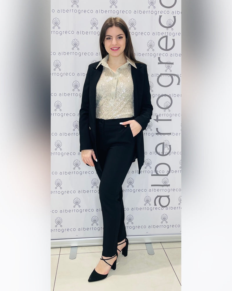 Giacca boyfriend con rever con punte a lancia
