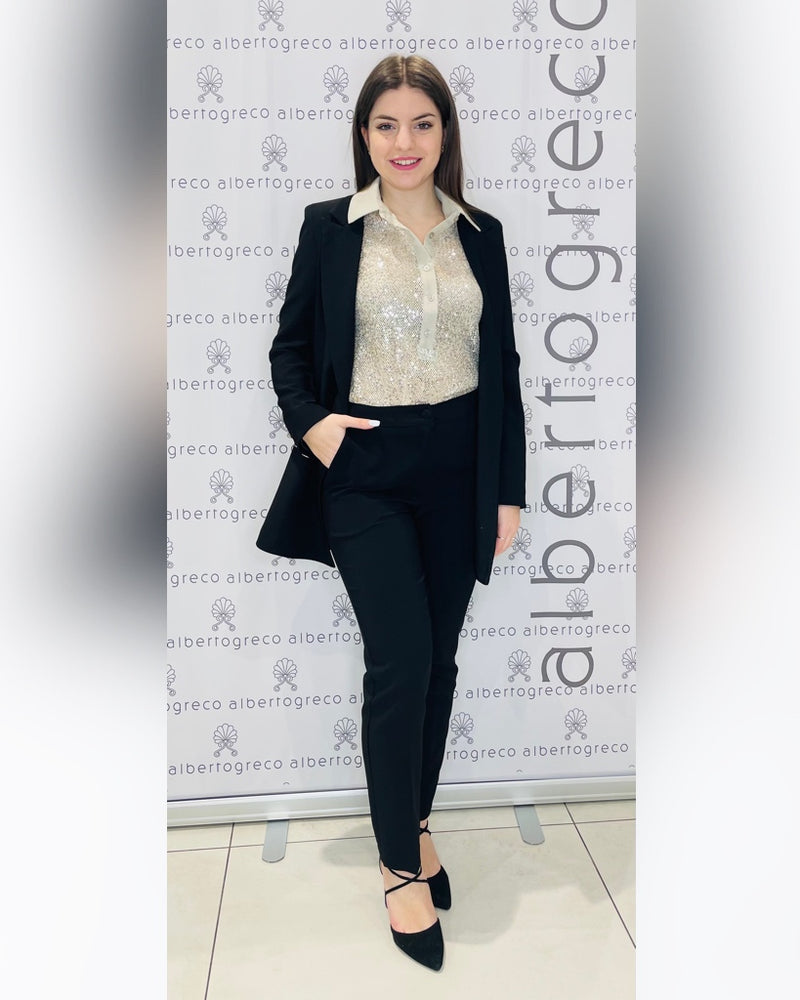 Giacca boyfriend con rever con punte a lancia
